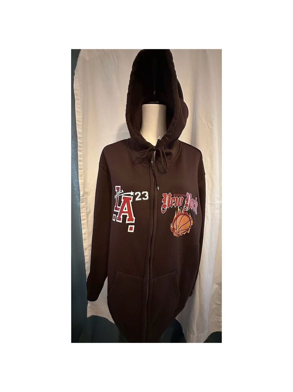 ROMWE Men's XL Brown Varsity Jacket Zip-Up Hoodie Graphic Streetwear